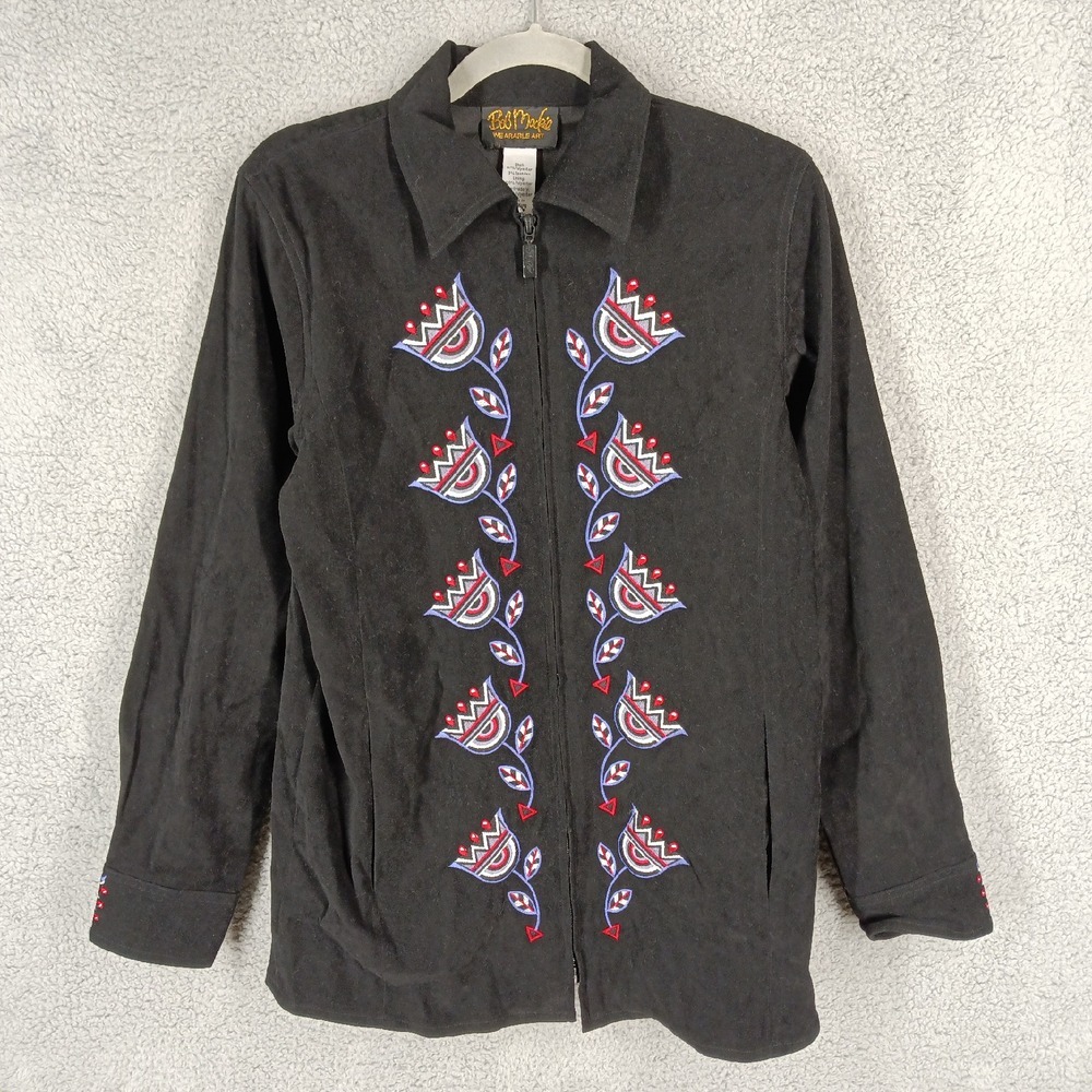Bob Mackie Wearable Art Vintage Women's XS Embroidered Jacket Full Zip Black